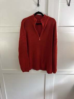 EVALESS Women's Plus Size Ribbed Knit Quarter Zip Pullover Sweater - Red
